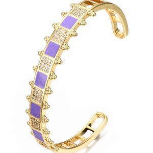 NWOT Enamel and Micro Pave Open Cuff Bangle Bracelet Real Gold Plating 2/$20